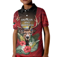 Personalized Antigua and Barbuda Kid Polo Shirt Tropical Flowers Stag Deer - Wonder Print Shop