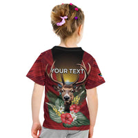 Personalized Antigua and Barbuda Kid T Shirt Tropical Flowers Stag Deer - Wonder Print Shop