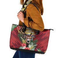 Antigua and Barbuda Leather Tote Bag Tropical Flowers Stag Deer - Wonder Print Shop