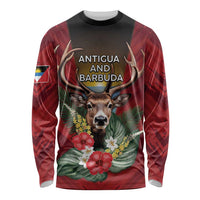 Personalized Antigua and Barbuda Long Sleeve Shirt Tropical Flowers Stag Deer - Wonder Print Shop