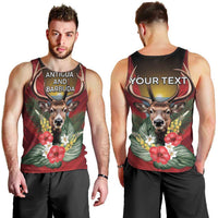 Personalized Antigua and Barbuda Men Tank Top Tropical Flowers Stag Deer - Wonder Print Shop