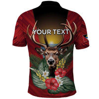 Personalized Antigua and Barbuda Polo Shirt Tropical Flowers Stag Deer - Wonder Print Shop