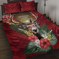 Antigua and Barbuda Quilt Bed Set Tropical Flowers Stag Deer - Wonder Print Shop