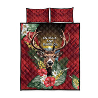 Antigua and Barbuda Quilt Bed Set Tropical Flowers Stag Deer - Wonder Print Shop