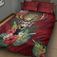 Antigua and Barbuda Quilt Bed Set Tropical Flowers Stag Deer - Wonder Print Shop