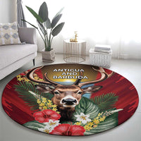 Antigua and Barbuda Round Carpet Tropical Flowers Stag Deer - Wonder Print Shop