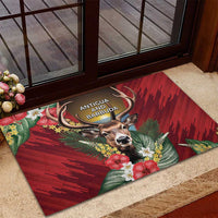 Antigua and Barbuda Rubber Doormat Tropical Flowers Stag Deer - Wonder Print Shop