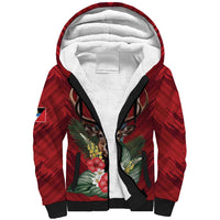 Personalized Antigua and Barbuda Sherpa Hoodie Tropical Flowers Stag Deer - Wonder Print Shop