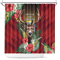 Antigua and Barbuda Shower Curtain Tropical Flowers Stag Deer - Wonder Print Shop