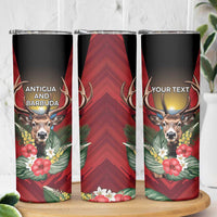 Personalized Antigua and Barbuda Skinny Tumbler Tropical Flowers Stag Deer - Wonder Print Shop