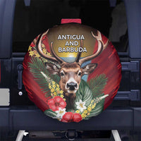 Antigua and Barbuda Spare Tire Cover Tropical Flowers Stag Deer - Wonder Print Shop