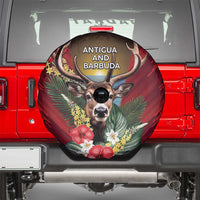 Antigua and Barbuda Spare Tire Cover Tropical Flowers Stag Deer - Wonder Print Shop