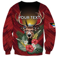 Personalized Antigua and Barbuda Sweatshirt Tropical Flowers Stag Deer - Wonder Print Shop