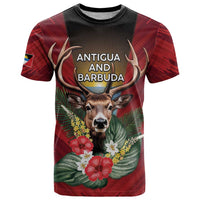 Personalized Antigua and Barbuda T Shirt Tropical Flowers Stag Deer - Wonder Print Shop