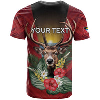 Personalized Antigua and Barbuda T Shirt Tropical Flowers Stag Deer - Wonder Print Shop