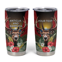 Personalized Antigua and Barbuda Tumbler Cup Tropical Flowers Stag Deer - Wonder Print Shop