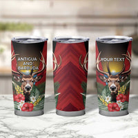 Personalized Antigua and Barbuda Tumbler Cup Tropical Flowers Stag Deer - Wonder Print Shop
