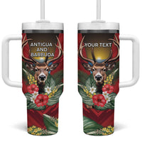Personalized Antigua and Barbuda Tumbler With Handle Tropical Flowers Stag Deer - Wonder Print Shop