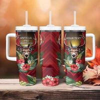 Personalized Antigua and Barbuda Tumbler With Handle Tropical Flowers Stag Deer - Wonder Print Shop