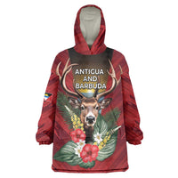 Personalized Antigua and Barbuda Wearable Blanket Hoodie Tropical Flowers Stag Deer - Wonder Print Shop