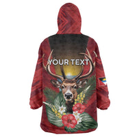 Personalized Antigua and Barbuda Wearable Blanket Hoodie Tropical Flowers Stag Deer - Wonder Print Shop