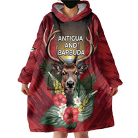 Personalized Antigua and Barbuda Wearable Blanket Hoodie Tropical Flowers Stag Deer - Wonder Print Shop