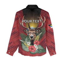 Personalized Antigua and Barbuda Women Casual Shirt Tropical Flowers Stag Deer - Wonder Print Shop