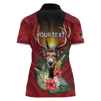 Personalized Antigua and Barbuda Women Polo Shirt Tropical Flowers Stag Deer - Wonder Print Shop