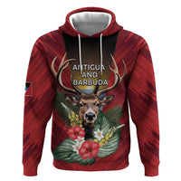 Personalized Antigua and Barbuda Zip Hoodie Tropical Flowers Stag Deer - Wonder Print Shop