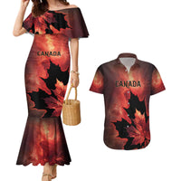 Personalized Canada Maple Leaf Couples Matching Mermaid Dress and Hawaiian Shirt Red Galaxy Style - Wonder Print Shop