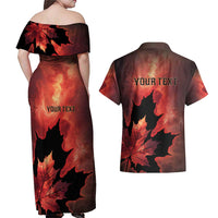 Personalized Canada Maple Leaf Couples Matching Off Shoulder Maxi Dress and Hawaiian Shirt Red Galaxy Style - Wonder Print Shop