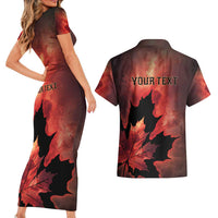 Personalized Canada Maple Leaf Couples Matching Short Sleeve Bodycon Dress and Hawaiian Shirt Red Galaxy Style - Wonder Print Shop