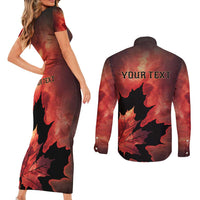 Personalized Canada Maple Leaf Couples Matching Short Sleeve Bodycon Dress and Long Sleeve Button Shirt Red Galaxy Style - Wonder Print Shop