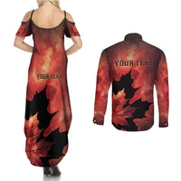 Personalized Canada Maple Leaf Couples Matching Summer Maxi Dress and Long Sleeve Button Shirt Red Galaxy Style - Wonder Print Shop