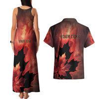 Personalized Canada Maple Leaf Couples Matching Tank Maxi Dress and Hawaiian Shirt Red Galaxy Style - Wonder Print Shop