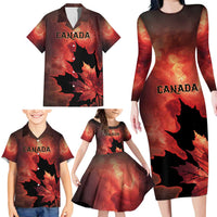 Personalized Canada Maple Leaf Family Matching Long Sleeve Bodycon Dress and Hawaiian Shirt Red Galaxy Style - Wonder Print Shop