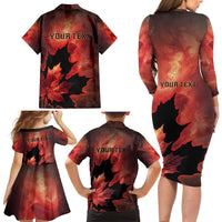 Personalized Canada Maple Leaf Family Matching Long Sleeve Bodycon Dress and Hawaiian Shirt Red Galaxy Style - Wonder Print Shop