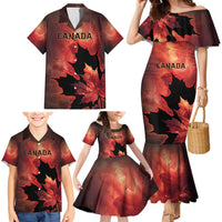Personalized Canada Maple Leaf Family Matching Mermaid Dress and Hawaiian Shirt Red Galaxy Style - Wonder Print Shop