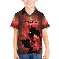Personalized Canada Maple Leaf Family Matching Off The Shoulder Long Sleeve Dress and Hawaiian Shirt Red Galaxy Style - Wonder Print Shop
