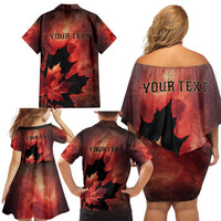 Personalized Canada Maple Leaf Family Matching Off Shoulder Short Dress and Hawaiian Shirt Red Galaxy Style - Wonder Print Shop