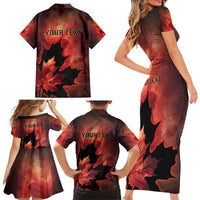 Personalized Canada Maple Leaf Family Matching Short Sleeve Bodycon Dress and Hawaiian Shirt Red Galaxy Style - Wonder Print Shop