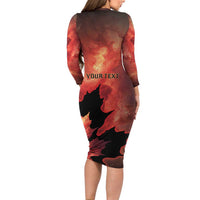 Personalized Canada Maple Leaf Long Sleeve Bodycon Dress Red Galaxy Style - Wonder Print Shop