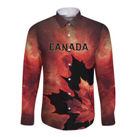 Personalized Canada Maple Leaf Long Sleeve Button Shirt Red Galaxy Style - Wonder Print Shop