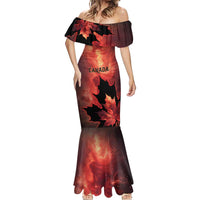 Personalized Canada Maple Leaf Mermaid Dress Red Galaxy Style - Wonder Print Shop