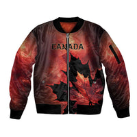 Personalized Canada Maple Leaf Sleeve Zip Bomber Jacket Red Galaxy Style - Wonder Print Shop