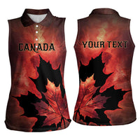Personalized Canada Maple Leaf Women Sleeveless Polo Shirt Red Galaxy Style - Wonder Print Shop