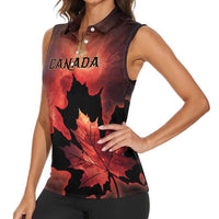 Personalized Canada Maple Leaf Women Sleeveless Polo Shirt Red Galaxy Style - Wonder Print Shop