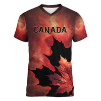 Personalized Canada Maple Leaf Women V-Neck T-Shirt Red Galaxy Style - Wonder Print Shop