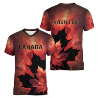 Personalized Canada Maple Leaf Women V-Neck T-Shirt Red Galaxy Style - Wonder Print Shop