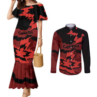 Canada Maple Leaf Couples Matching Mermaid Dress and Long Sleeve Button Shirt Unique Style Red Version - Wonder Print Shop